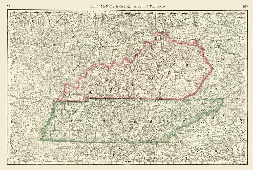 Kentucky, Tennessee - Rand McNally 1879