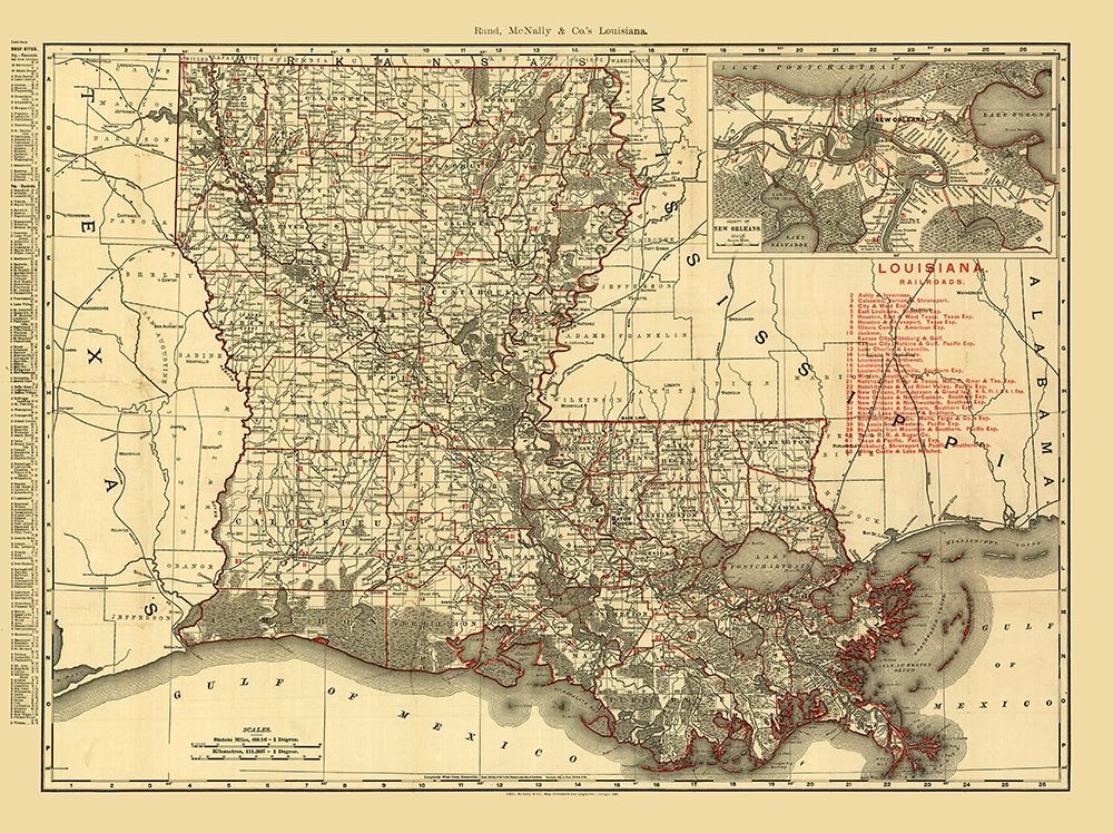 Louisiana Railroads - Rand McNally 1896