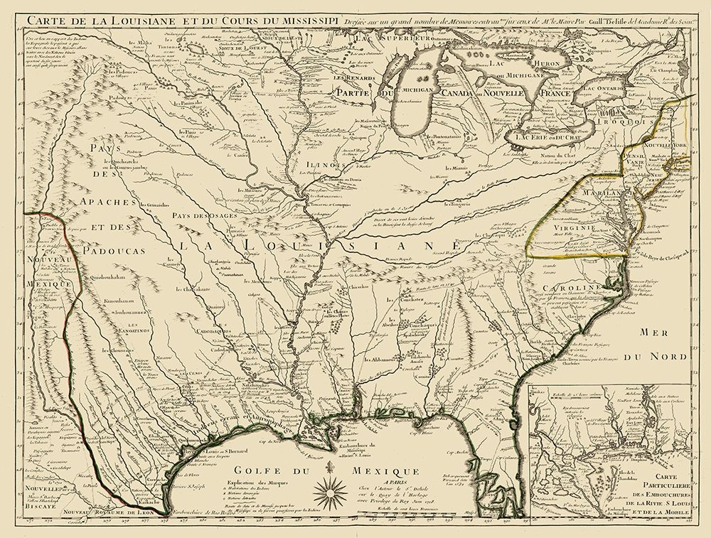 Louisiane - Mississipi - Guillaume de Lisle 1718