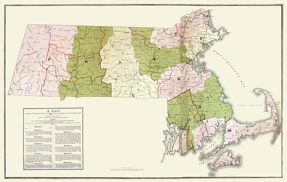 Massachusetts Election Districts - Bigelow 1842