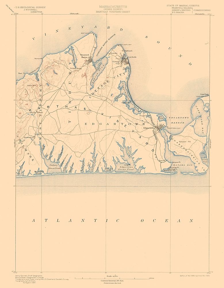 Massachusetts Marthas Vineyard Sheet - USGS 1894