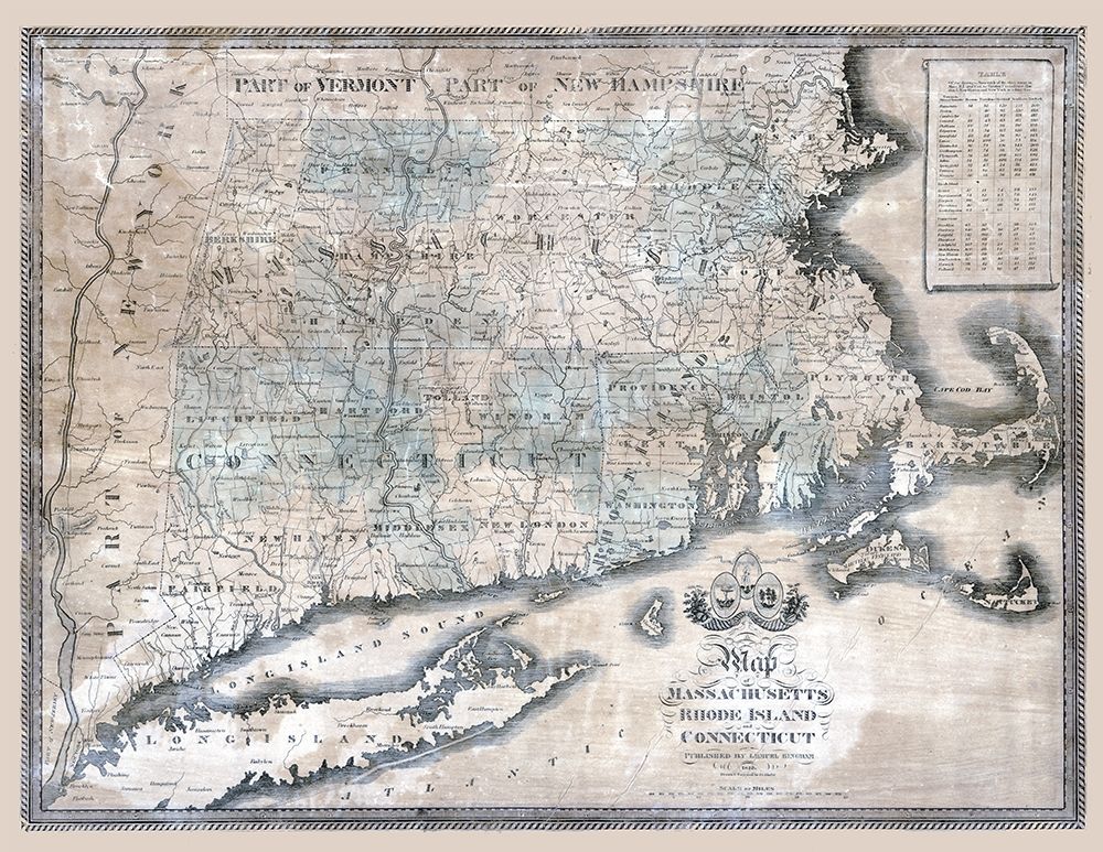 Massachusetts Rhode Island Connecticut - Bingham 1840