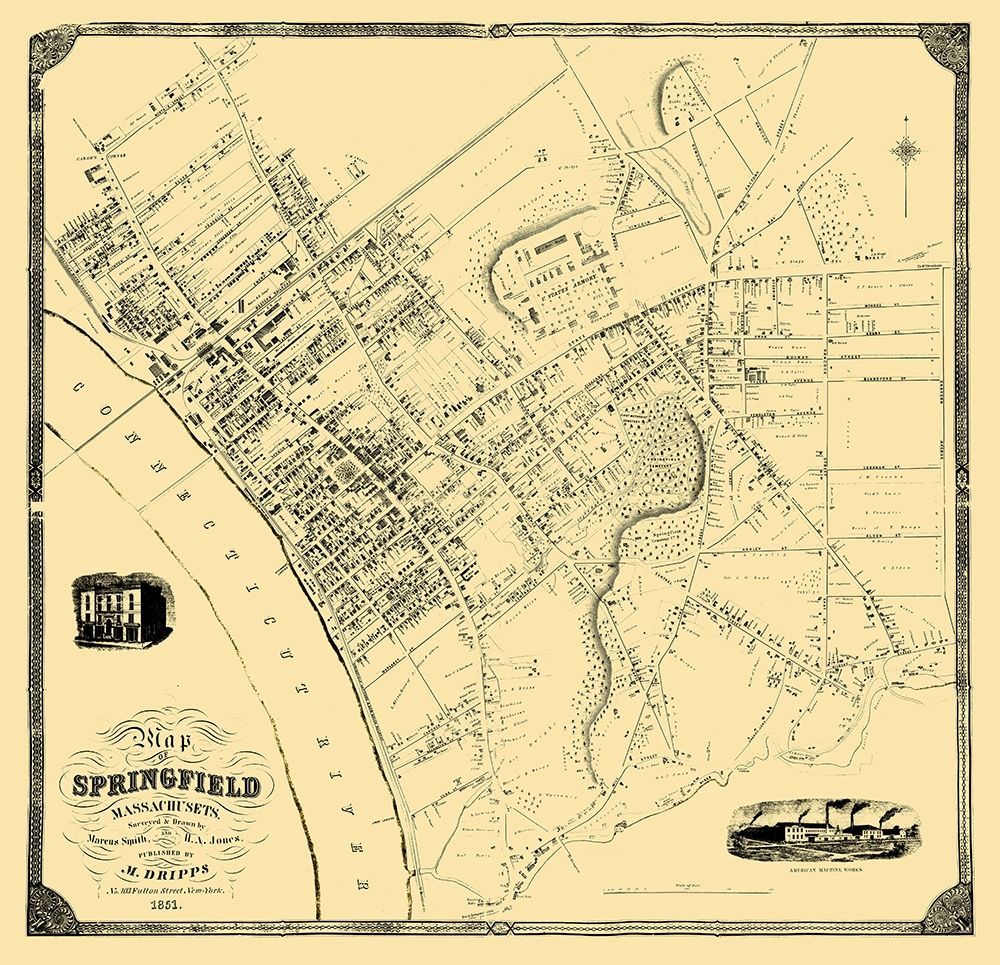 Springfield Massachusetts Landowner - Dripps 1851