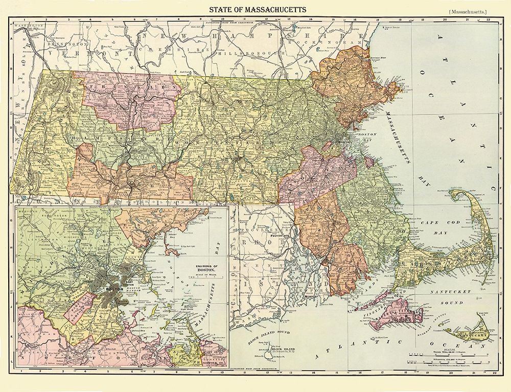 Massachusetts - Rand McNally 1890
