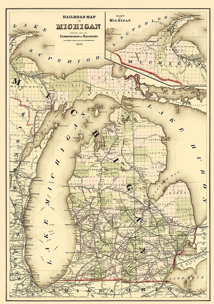 Railroad Map - Gray 1876