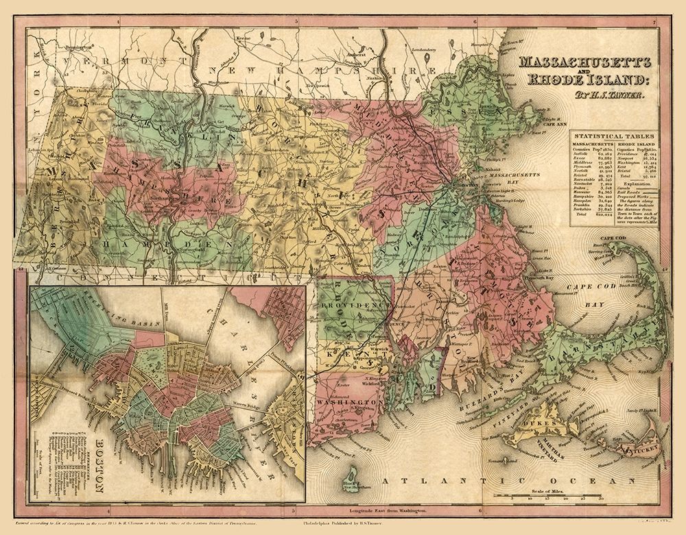 Massachusetts Rhode Island - Tanner 1833