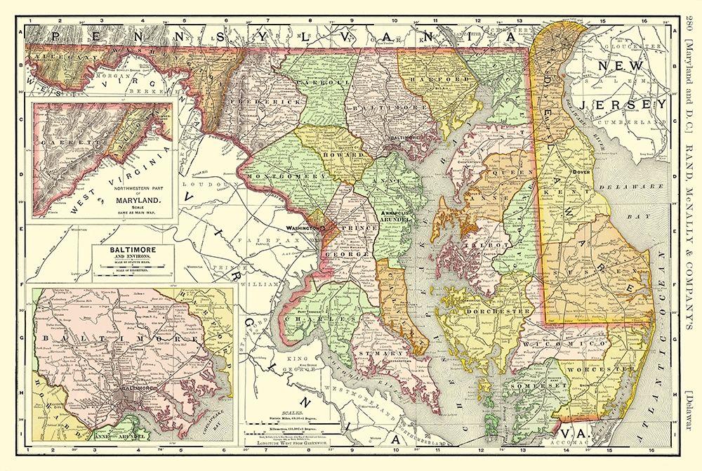 Maryland, Delaware - Rand McNally 1893