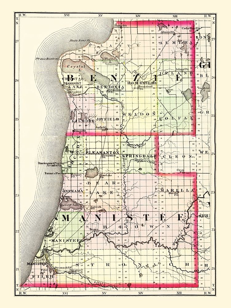 Benzie  Manistee Michigan - Walling 1873