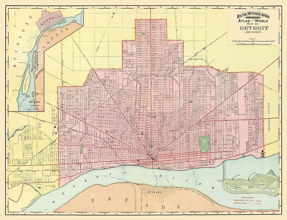 Detroit Michigan - Rand McNally 1897