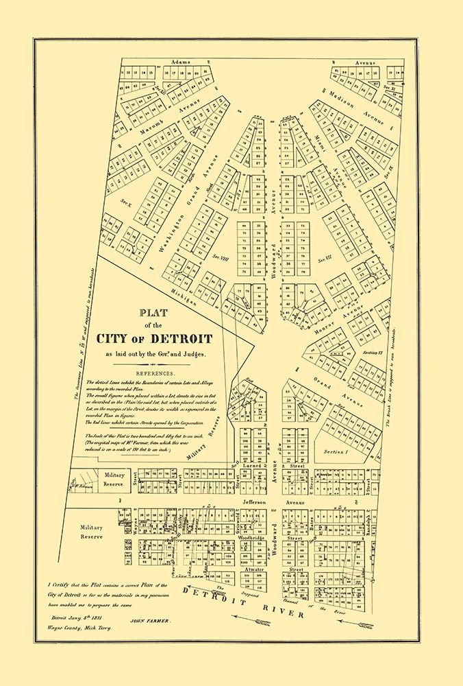 Detroit Michigan Territory Plat - Farmer 1831