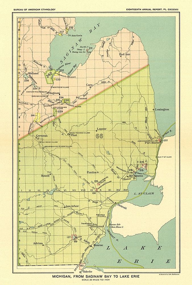 Michigan  Saginaw Lake  Lake Erie - Hoen 1896