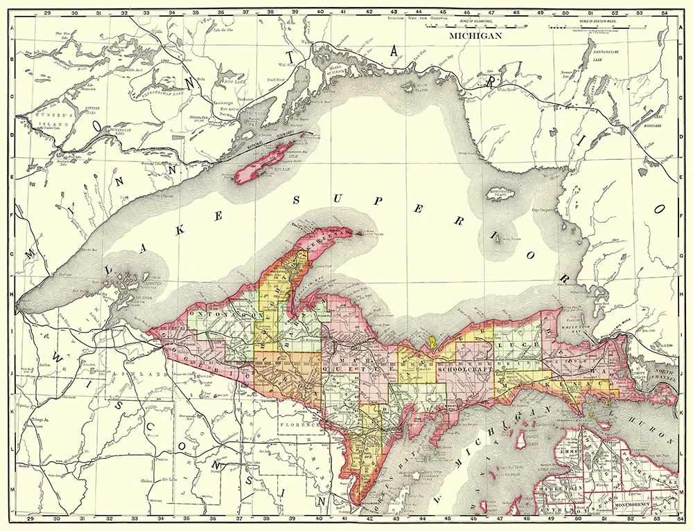 Michigan Upper Peninsula - Rand McNally 1897