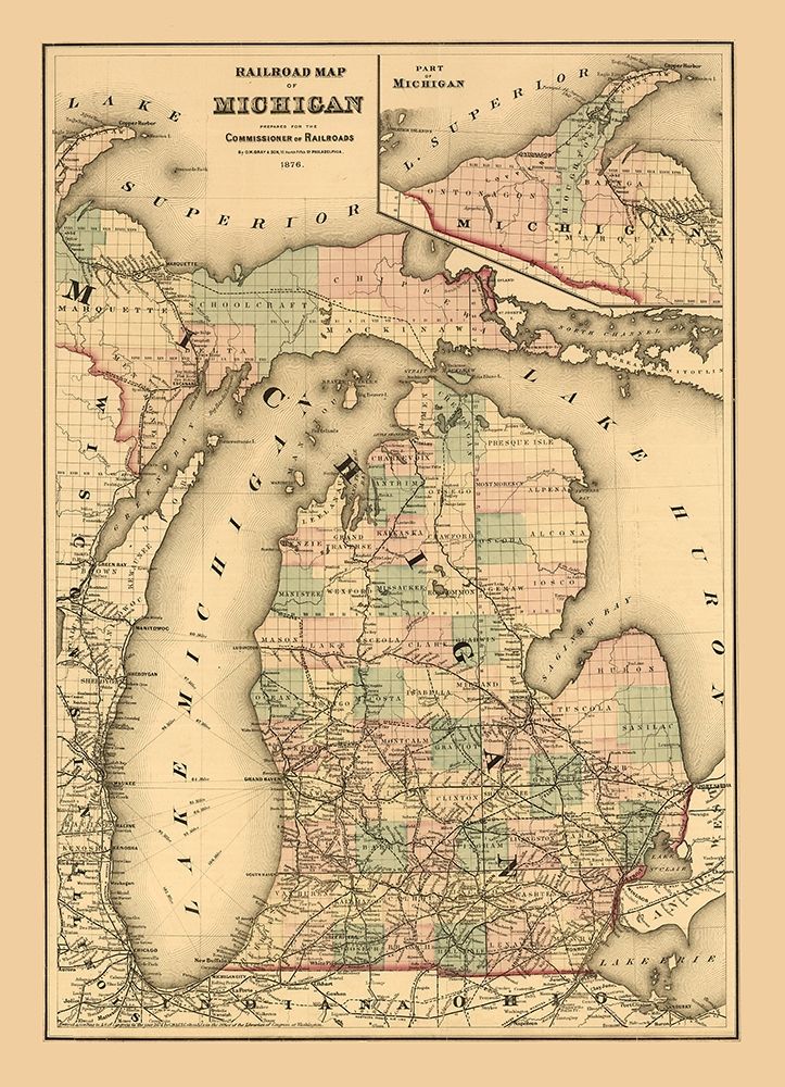 Michigan Railroads - Gray 1876