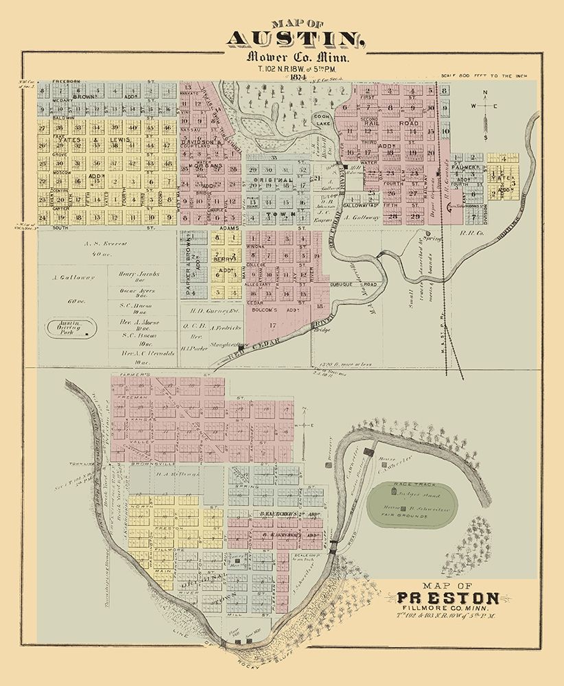 Austin, Preston Minnesota - Andreas 1874