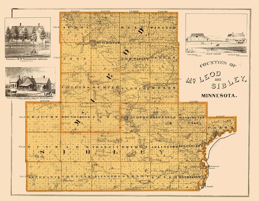 Mcleod  Sibley Minnesota Landowner - Andreas 1874