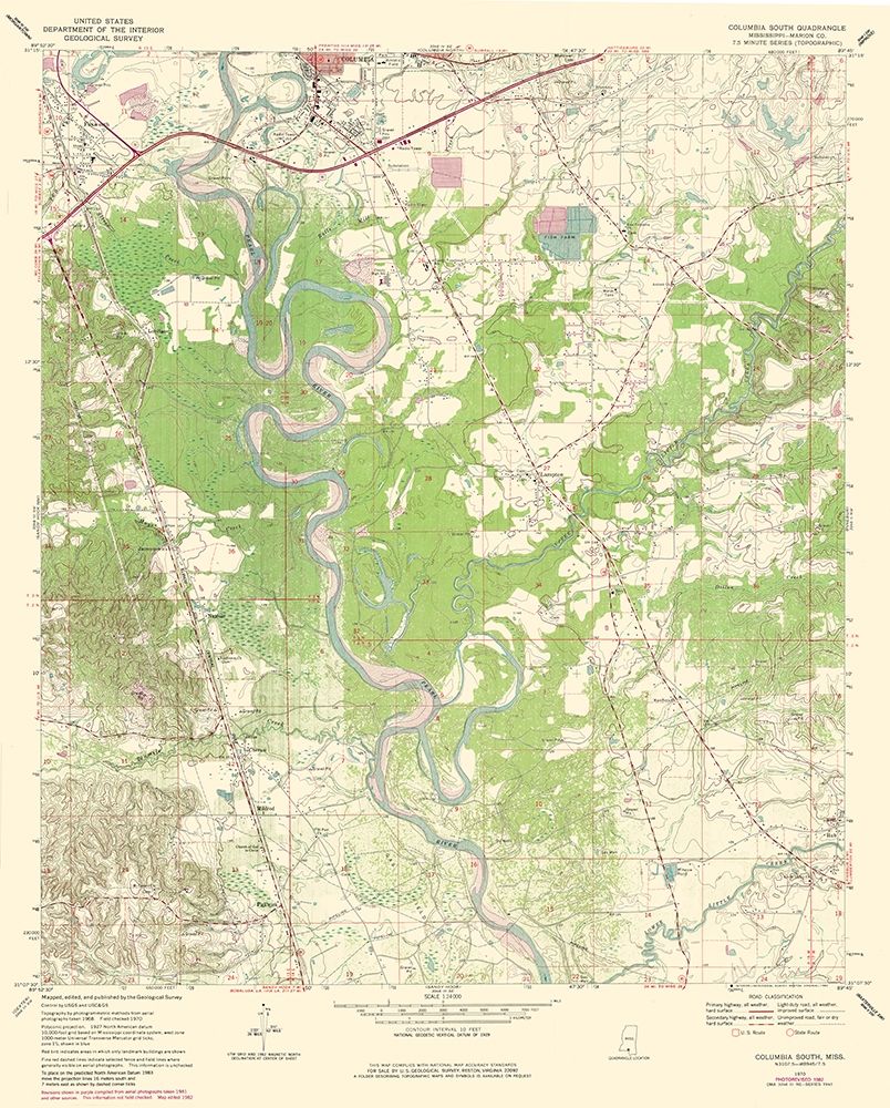 South Columbia Mississippi Quad - USGS 1970