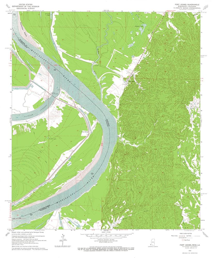 Fort Adams Mississippi Quad - USGS 1965