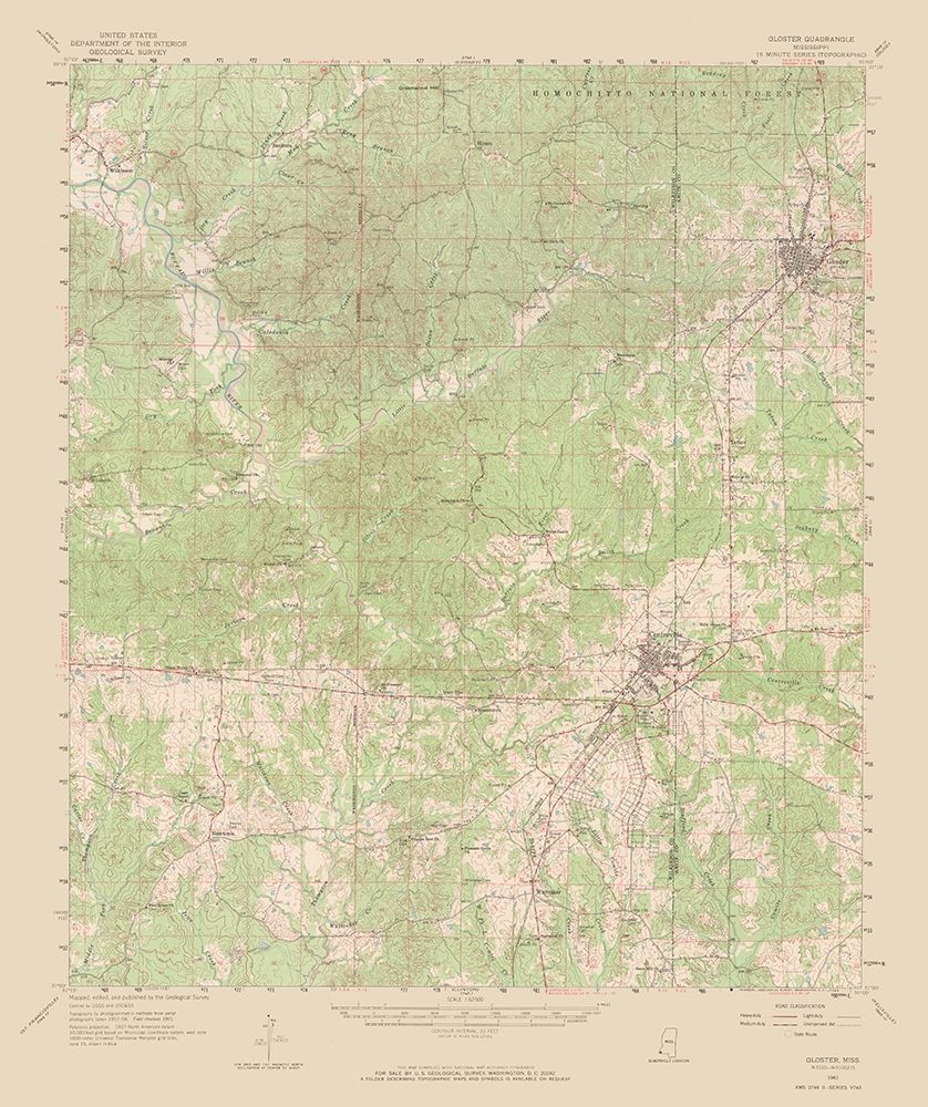 Gloster Mississippi Quad - USGS 1961
