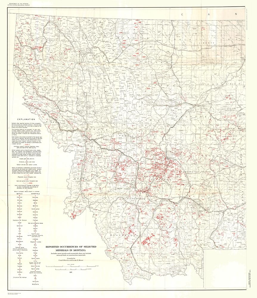 Selected Minerals Montana - Bentley 1967