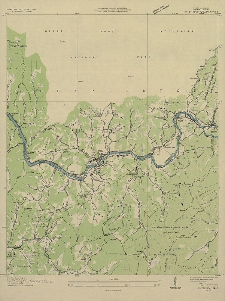 Bryson North Carolina Quad - USGS 1936