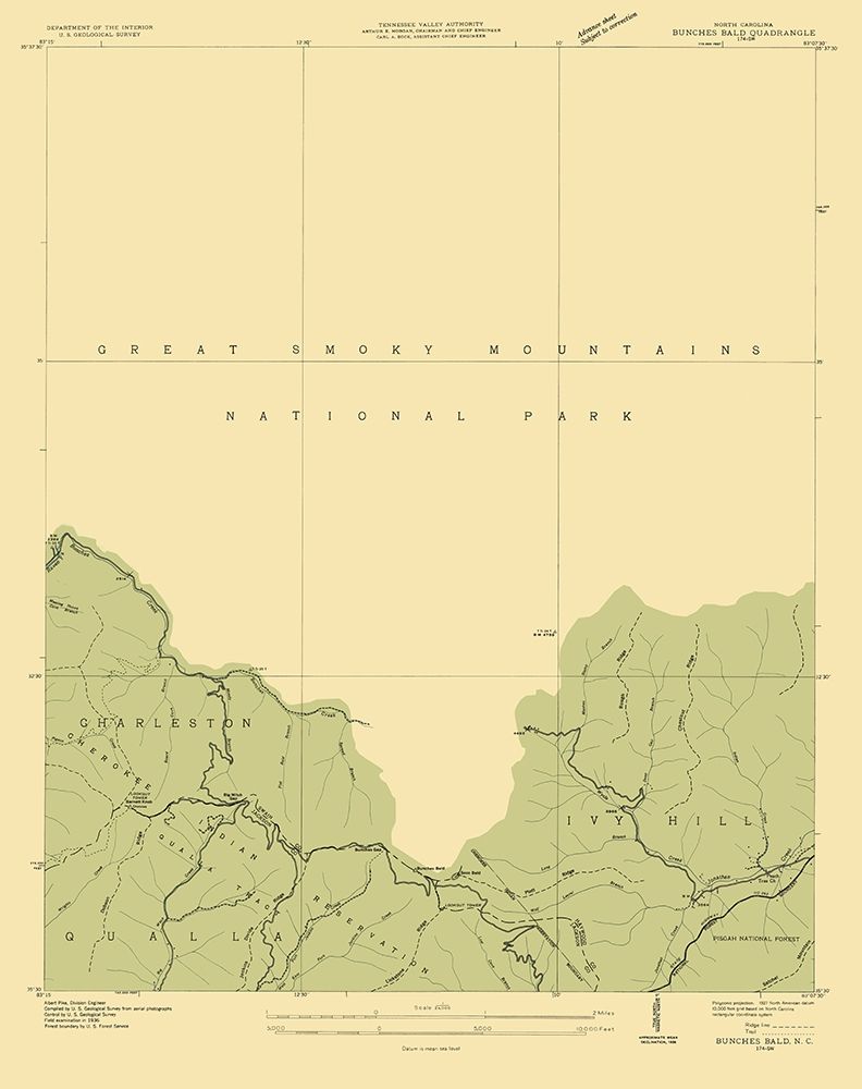 Bunches Bald North Carolina Quad - USGS 1935