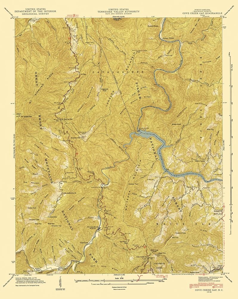 Cove Creek Gap North Carolina Quad - USGS 1935