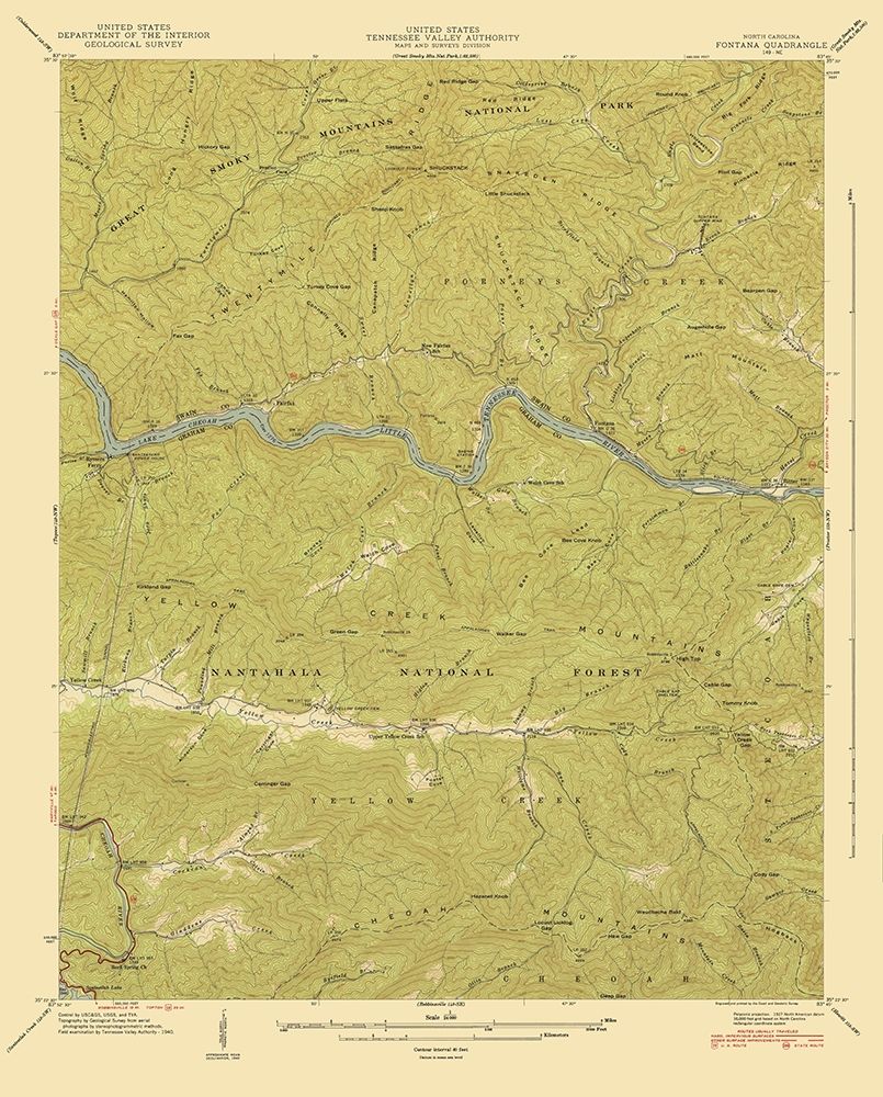 Fontana North Carolina Quad - USGS 1940