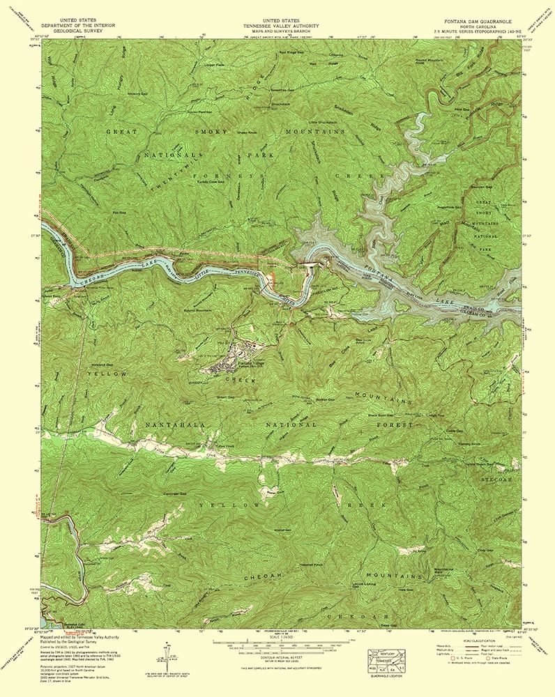 Fontana Dam North Carolina Quad - USGS 1935
