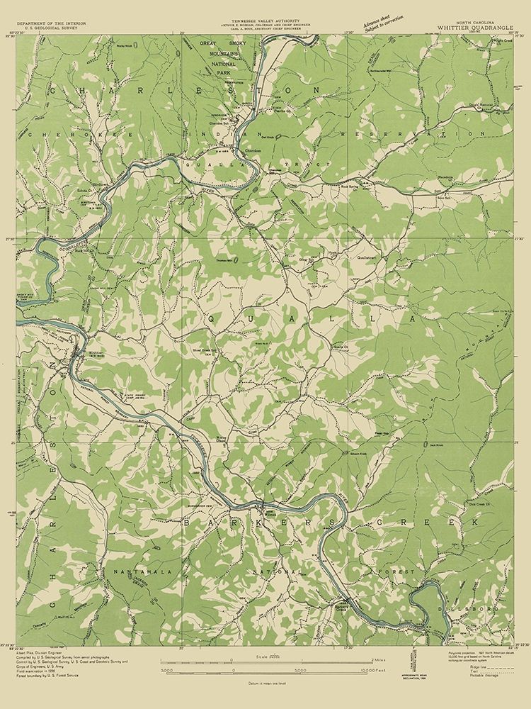 Whittier North Carolina Quad - USGS 1935