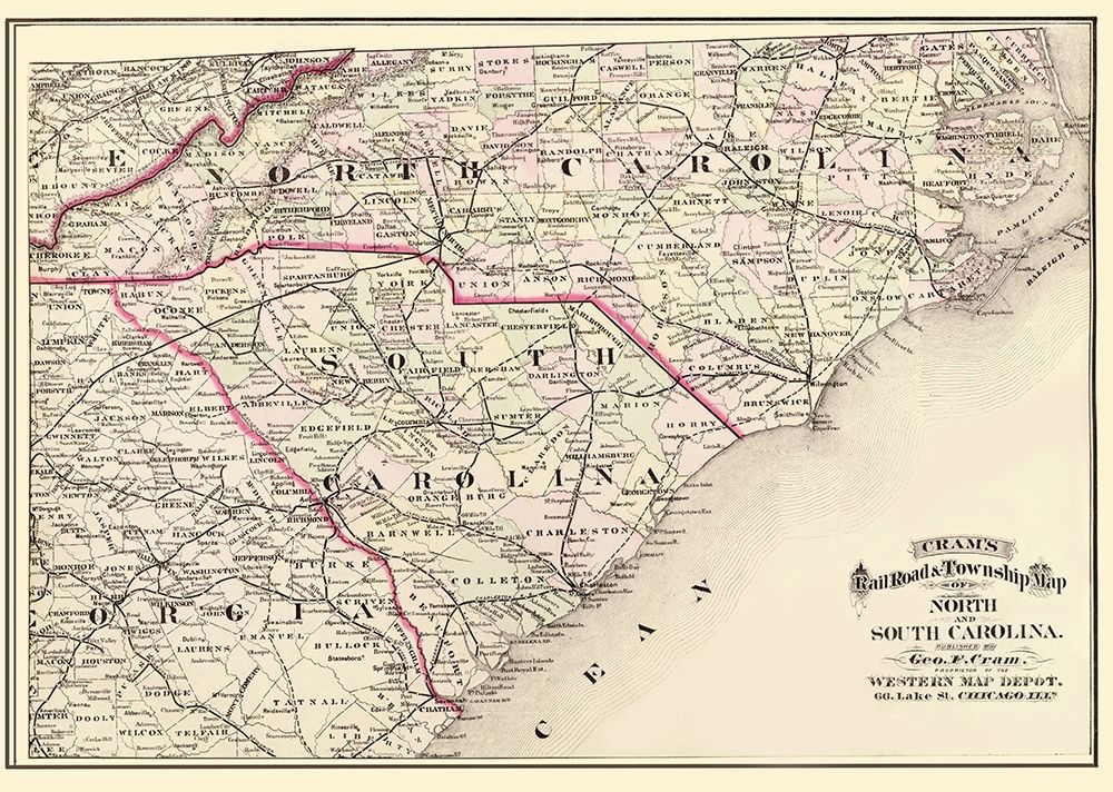 North Carolina, South Carolina - Cram 1875