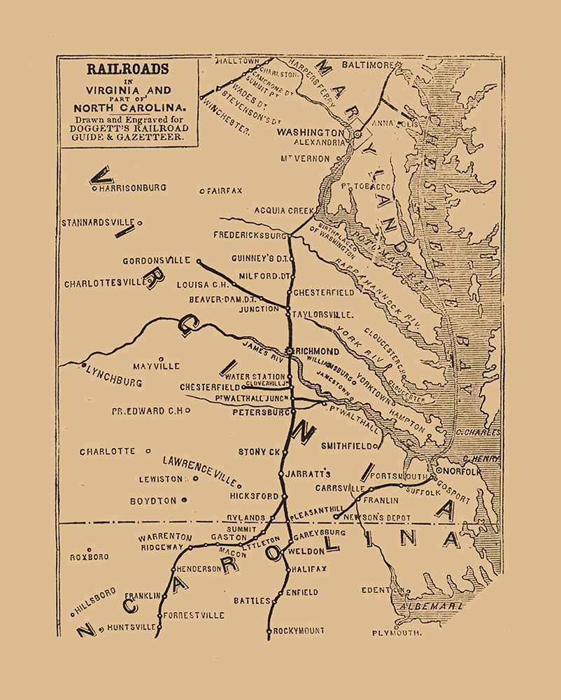 Virginia North Carolina Railroads - Doggett 1848