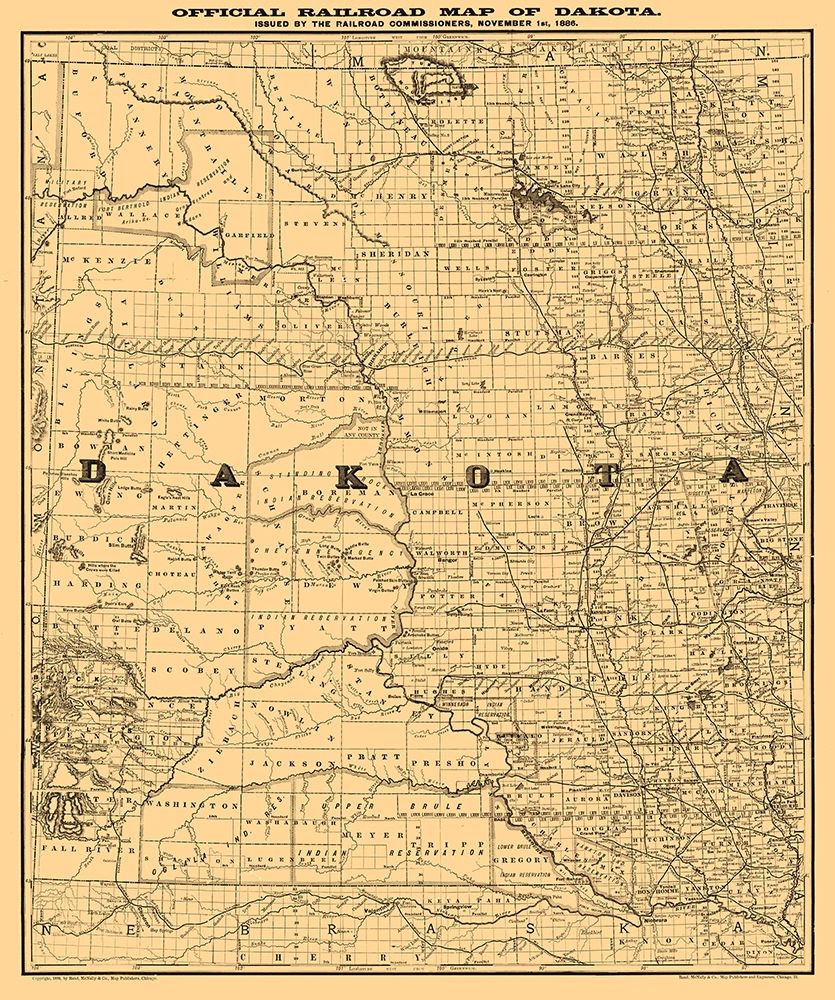North Dakota South Dakota -Rand McNally 1886