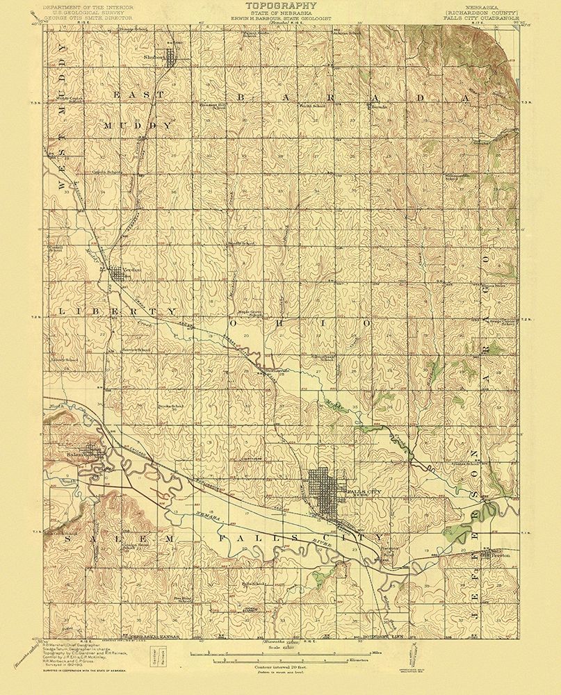 Falls City Nebraska Quad - USGS 1915