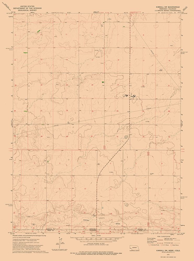 South West Kimball Nebraska Quad - USGS 1972