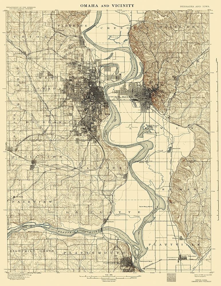Omaha Vicinity Nebraska Iowa Quad - USGS 1898
