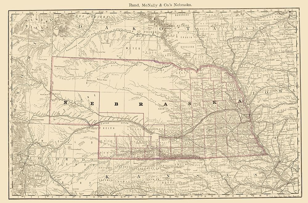 Nebraska - Rand McNally 1879