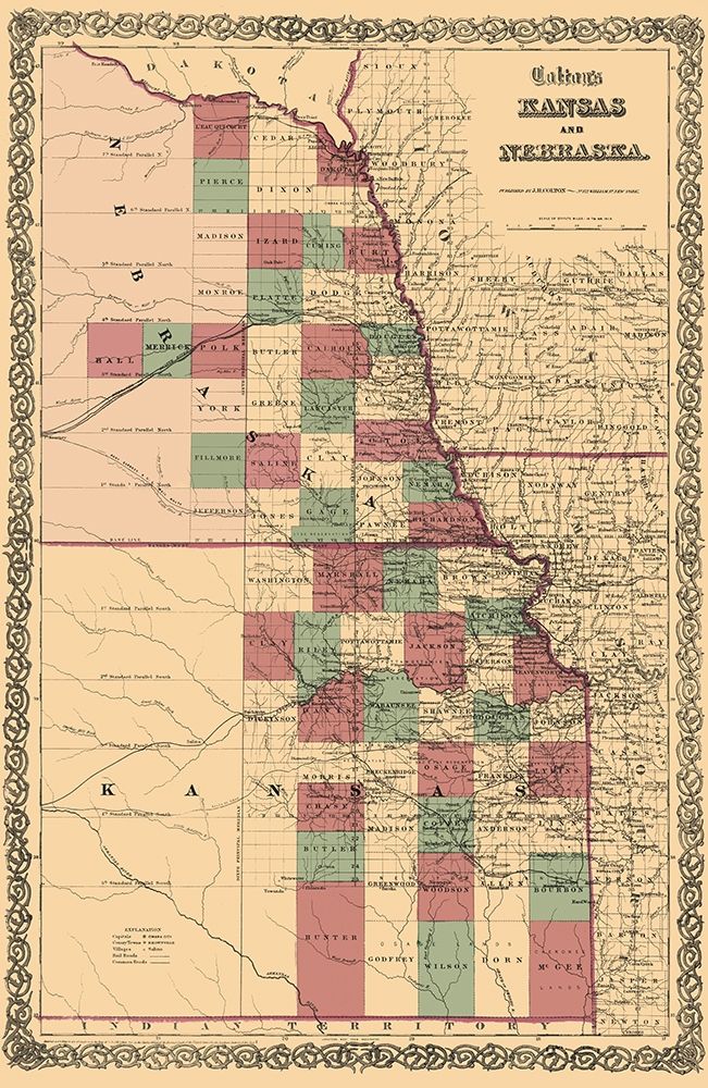 Nebraska, Kansas - Colton 1875