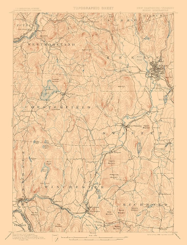 Keene New Hampshire Quad - USGS 1898