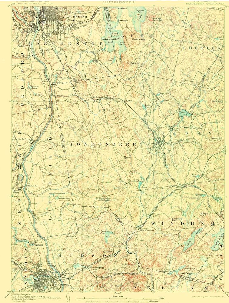 Manchester New Hampshire Quad - USGS 1905