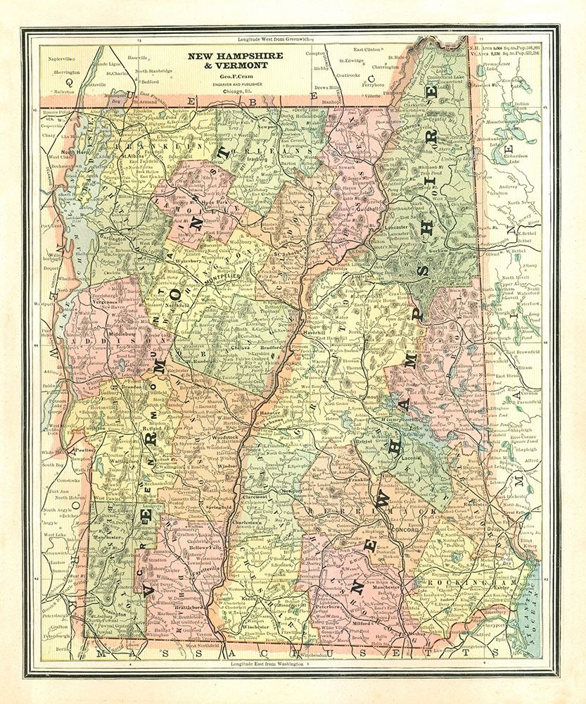 New Hampshire, Vermont - Cram 1886