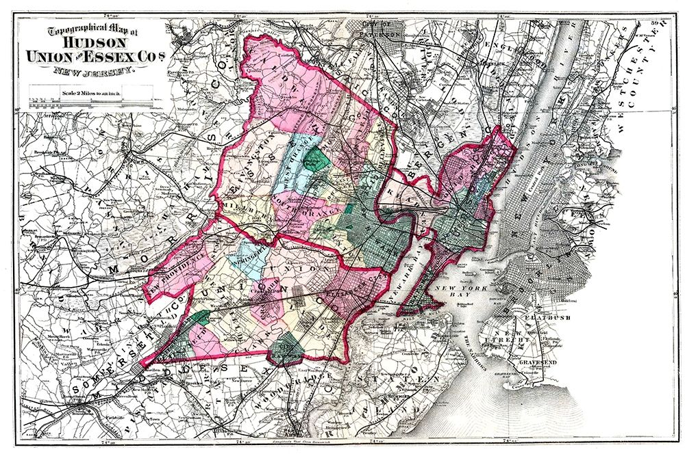 Hudson  Union  Essex New Jersey - Beers 1872