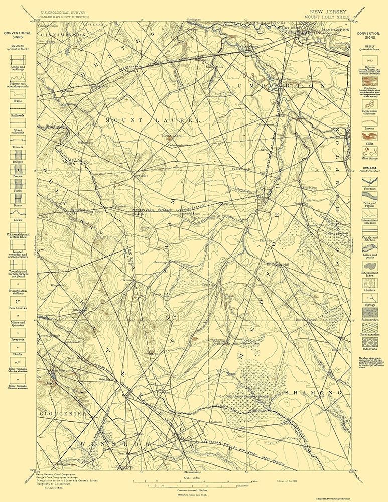 Mt Holly New Jersey Quad - USGS 1898