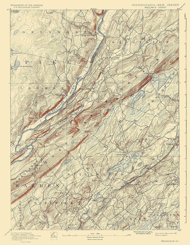Wallpack Pennsylvania New Jersey Quad - USGS 1893