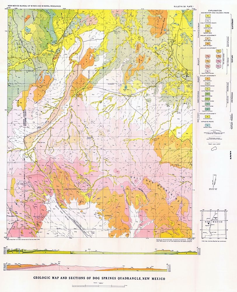 Dog Springs Quad New Mexico Mines - Givens 1952