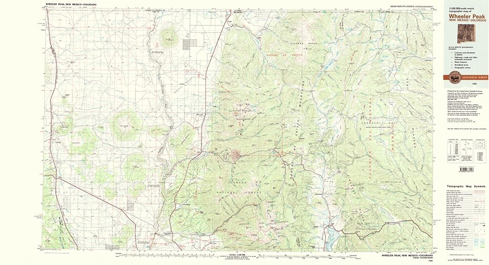 Wheeler Peak New Mexico Colorado Quad - USGS 1982