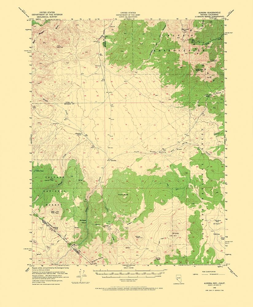 Aurora Nevada California Quad - USGS 1956