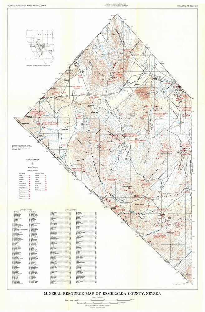 Esmeralda County Minerals Nevada Mines - USGS 1960