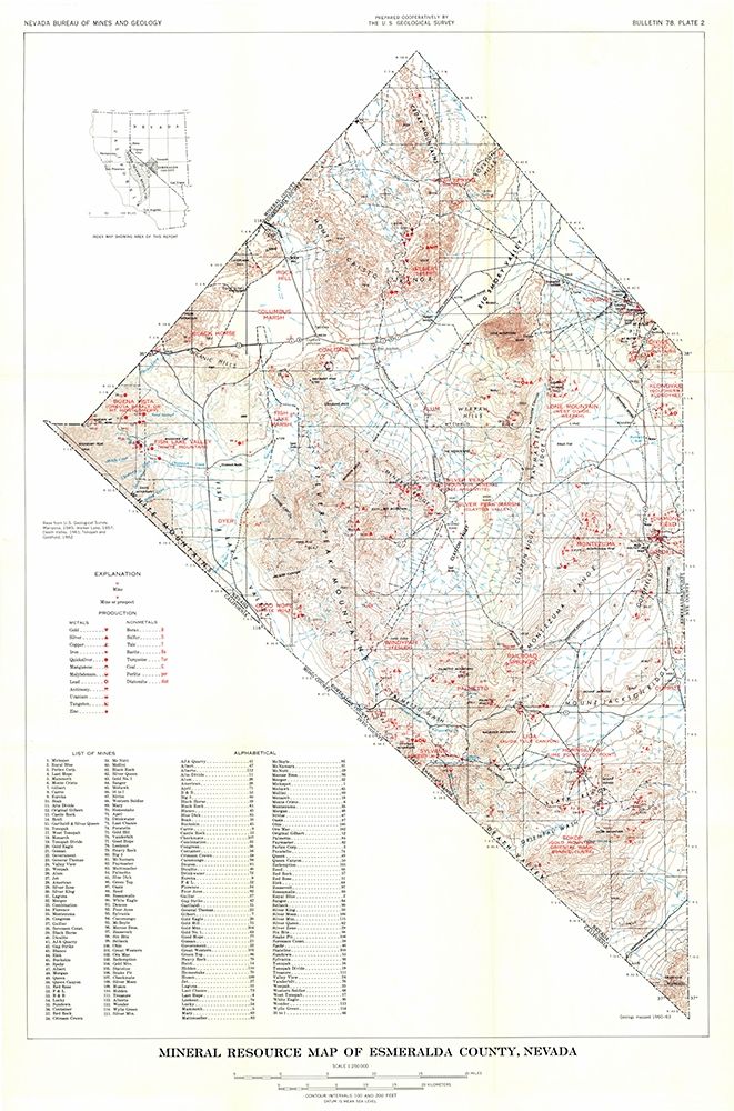 Esmeralda County Minerals Nevada Mines - USGS 1945