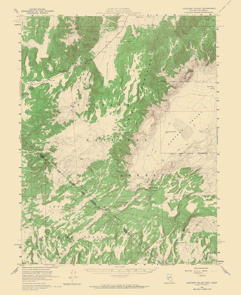 Huntoon Valley Nevada California Quad - USGS 1958