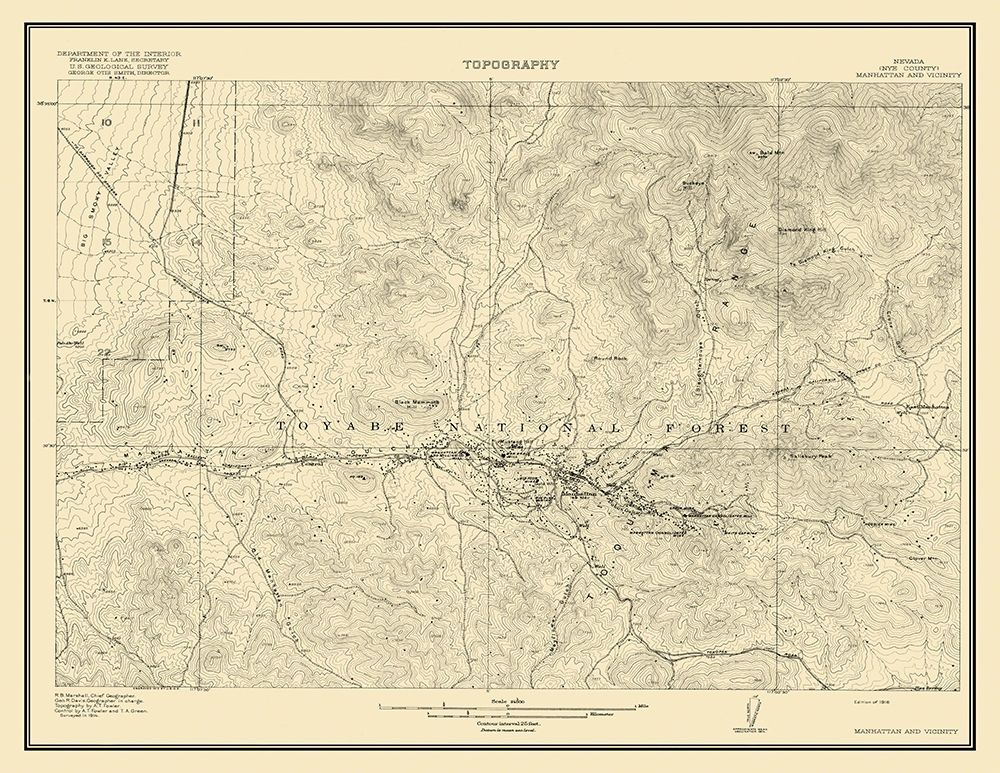 Manhattan Vicinity Nevada - USGS 1916